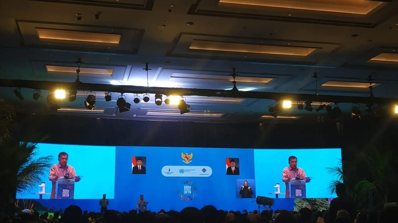 Wakil Presiden Jusuf Kalla (JK) menghadiri 'SDGs Annual Conference 2019' yang diselenggarakan oleh Bappenas di Hotel Fairmont, Jakarta.