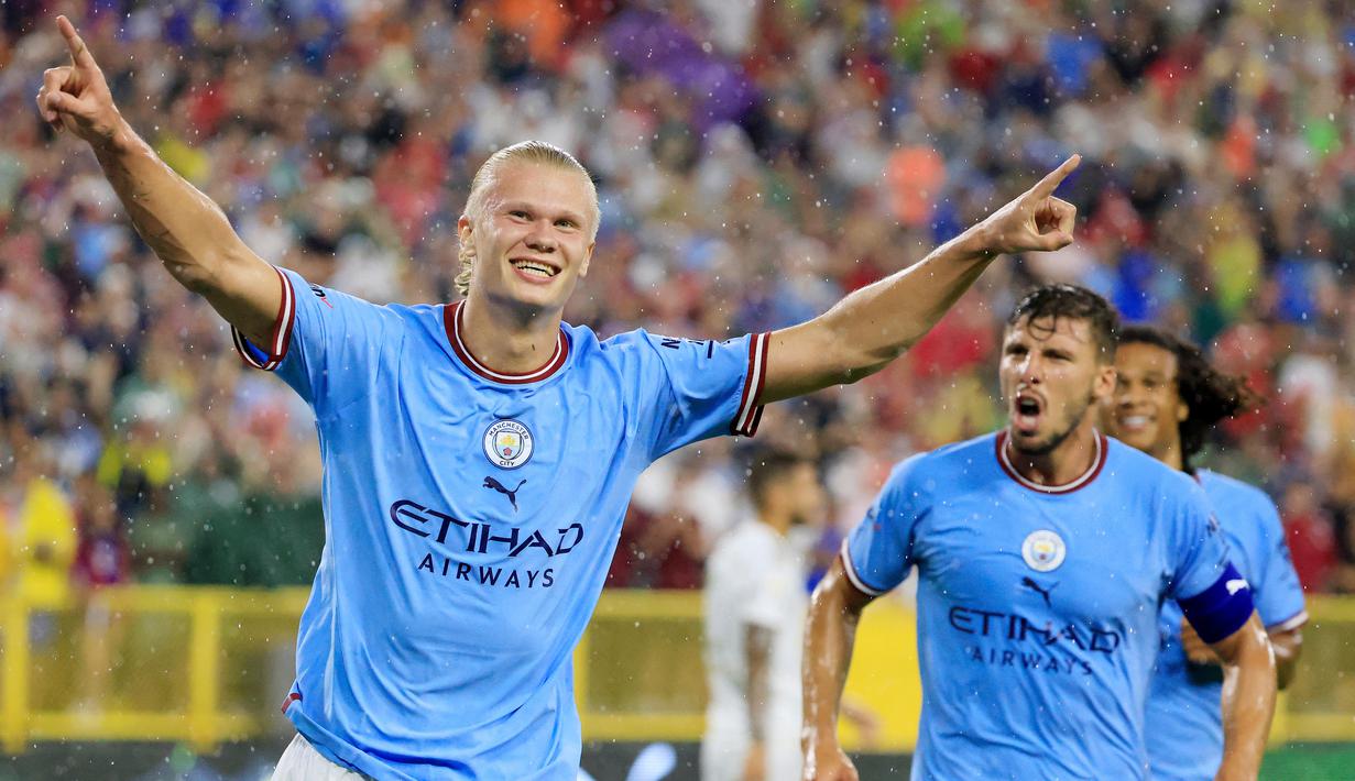 Ini adalah laga perdana Haaland bersama Man City sejak dibeli dari Borussia Dortmund. (Justin Casterline/Getty Images/AFP)