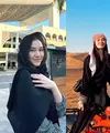 Di hari pertama kunjungannya ke Dubai, Aaliyah Massaid melindungi kepalanya dengan kerudung berwarna hitam. [@aaliyah.massaid]