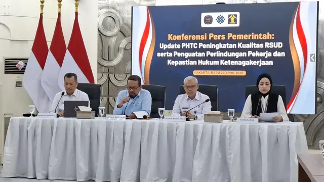 Kepala Badan Komunikasi Pemerintah (Bakom) RI, Muhammad Qodari dalam konferensi pers di Kantor Bakom, Jakarta, Rabu (29/4/2026). (Liputan6.com/Arief)