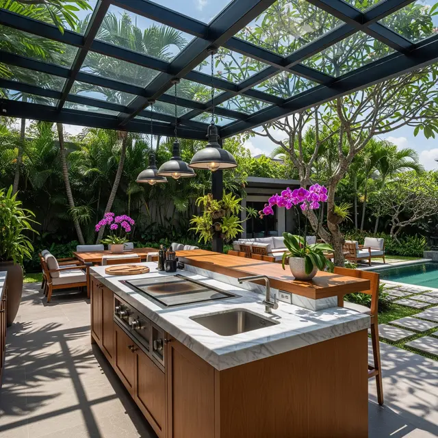Desain Dapur Belakang Rumah dengan Atap Transparan