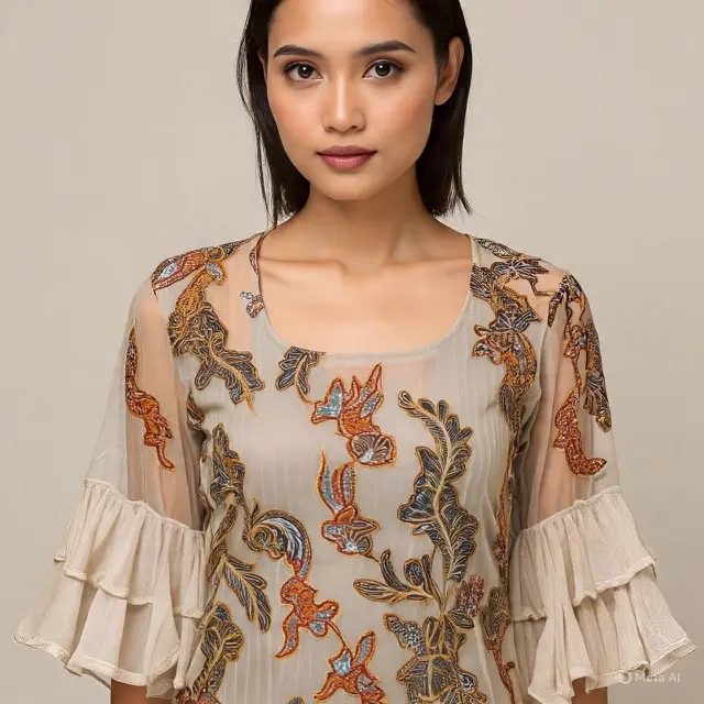Batik Lengan Ruffle untuk Wanita Feminim