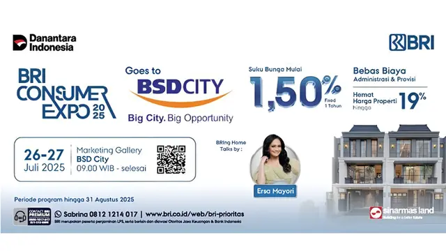 Nikmati Diskon Rumah hingga 19% dan Bunga KPR Super Ringan Hanya di Expo BRI BSD 2025