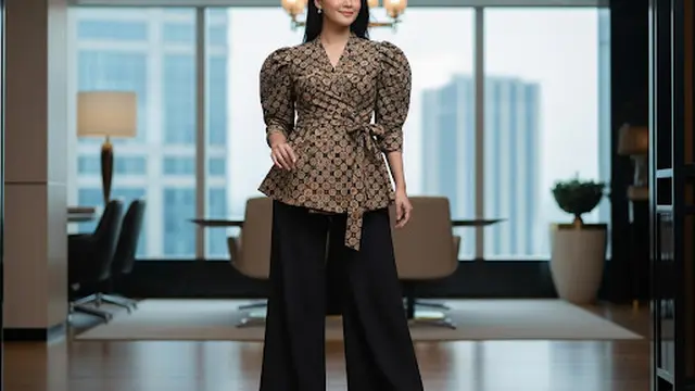 Batik Wrap Top Lengan Puff