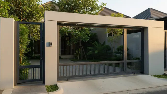 Model Pintu Gerbang Depan Rumah Minimalis Desain Panel Kaca Tempered