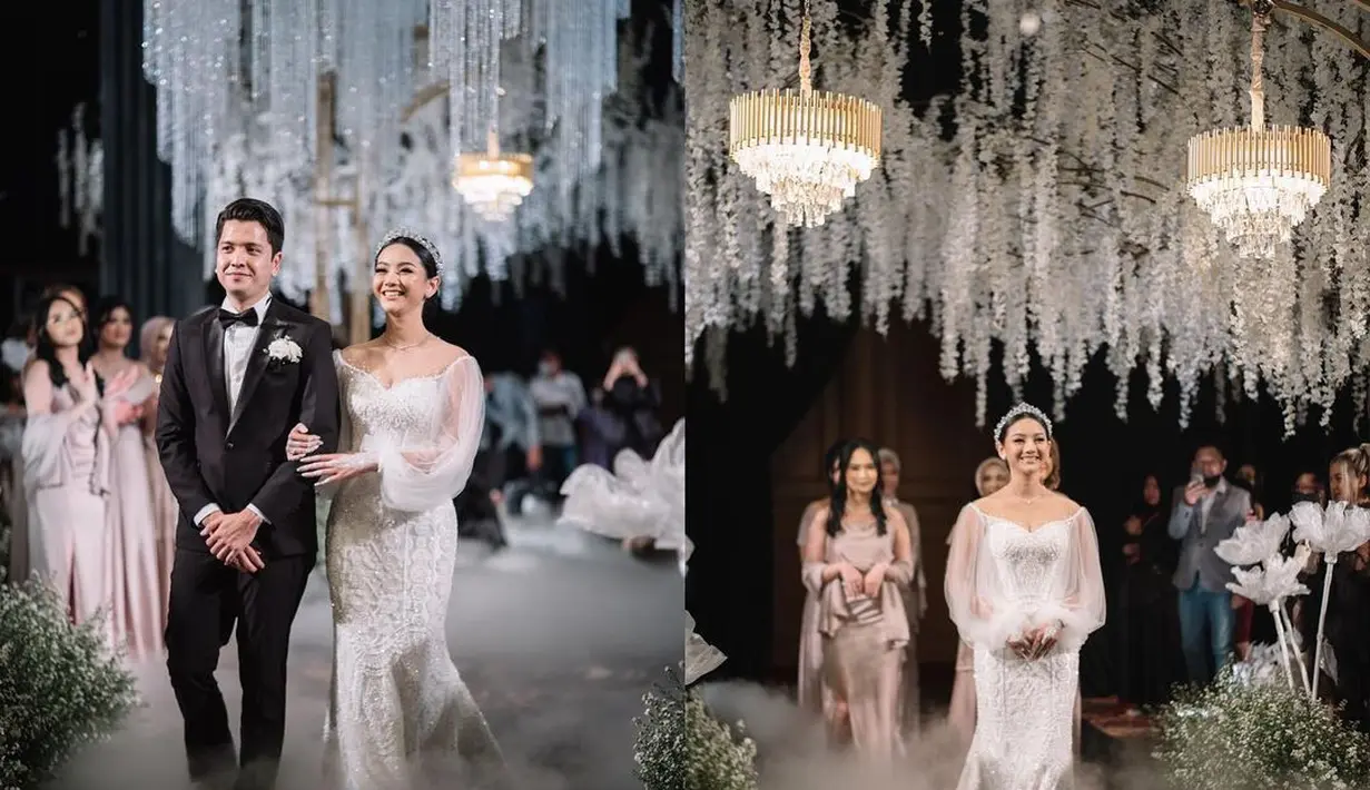 Glenca Chysara terlihat seperti putri di hari pernikahannya. Ia mengenakan dress dengan potongan mermaid dan lengan terompet yang bikin terlihat anggun [@glencachysaraofficial]