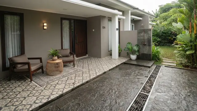 Model Teras dengan Lantai Dua Tekstur