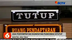 Puskesmas Karangrejo, Magetan, Jawa Timur disemprot cairan disinfektan oleh petugas, setelah satu perawat yang bekerja di Puskesmas tersebut positif terpapar Covid-19.