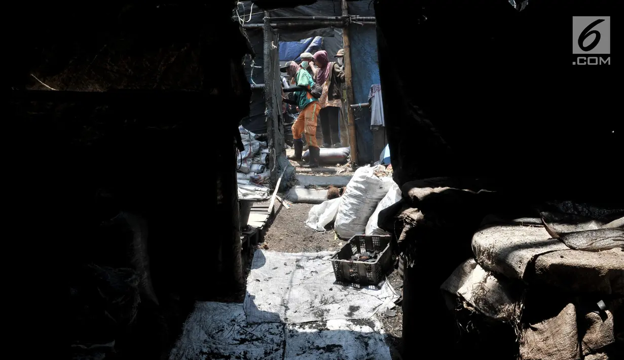 Petugas gabungan membongkar industri pembakaran arang batok di Jalan Inspeksi Cakung Drain, Cilincing, Jakarta, Kamis (19/9/2019). Sebanyak 23 usaha pembakaran arang batok dibongkar menyusul keluhan serta penolakan warga terkait pencemaran udara dan lingkungan. (merdeka.com/Iqbal S Nugroho)