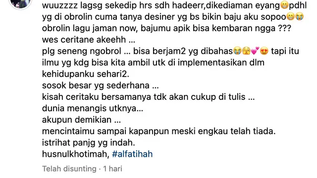 Unggahan Inul Daratista mengenang Titiek Puspa. (Foto: Dok. Instagram @inul.d)