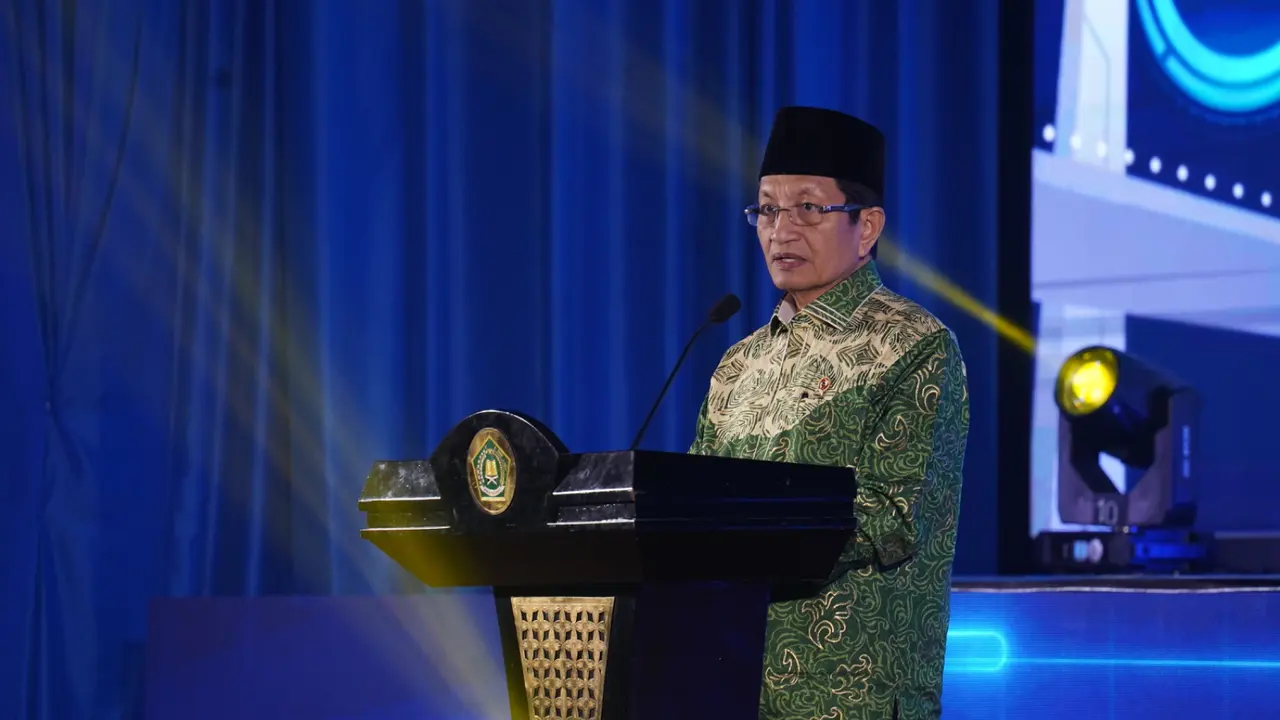 Menteri Agama RI Nasaruddin Umar dalam kegiatan Review and Design on Islamic Education Direktorat Jenderal Pendidikan Islam Tahun 2025 yang digelar Kementerian Agama, Selasa (30/12/2025) (Istimewa)