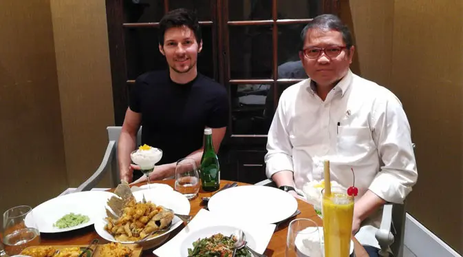 (ki-ka): Pavel Durov, founder dan CEO Telegram bertemu Menkominfo Rudiantara di Jakarta, Selasa (1/8/2017). (Doc: Istimewa)