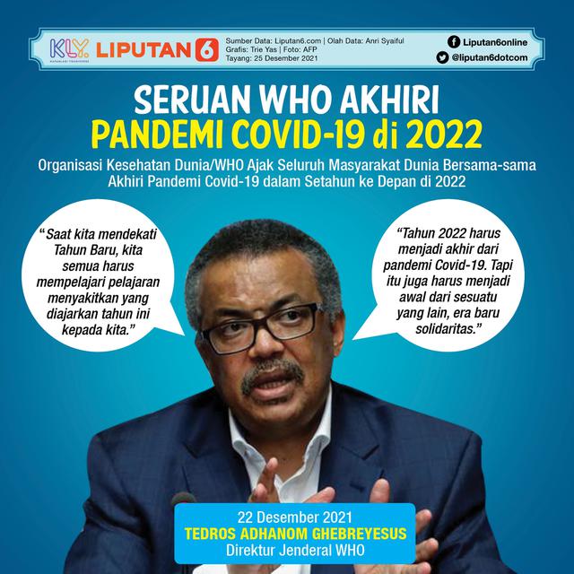 Infografis Seruan WHO Akhiri Pandemi COVID-19 di 2022. (Liputan6.com/Trieyasni)