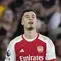 Ekspresi pemain Arsenal, Gabriel Martinelli setelah merayakan gol kemenangan timnya atas Manchester City pada laga lanjutan Liga Inggris 2023/2024 yang berlangsung di Emirates Stadium, London, Inggris, Minggu (08/10/2023) malam WIB. Kemenangan 1-0 Arsenal membawa mereka menempati posisi kedua klasemen dengan raihan 20 poin, atau hanya terpaut dua gol dari Tottenham yang berada di puncak. (AP Photo/Kirsty Wigglesworth)