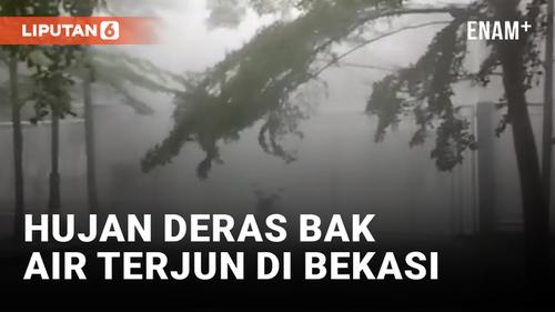 VIDEO: Hujan Deras Bak Air Terjun dari Langit Terjadi di Area Stadion Wibawa Mukti Bekasi