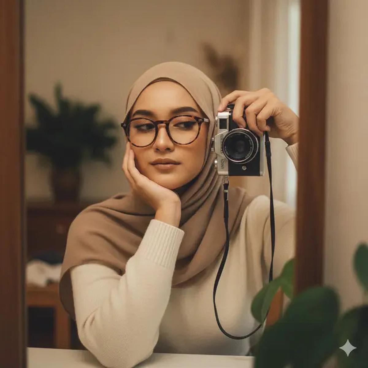 Prompt Gemini AI Foto di Kaca dengan Kamera, Look Instagramable Kekinian