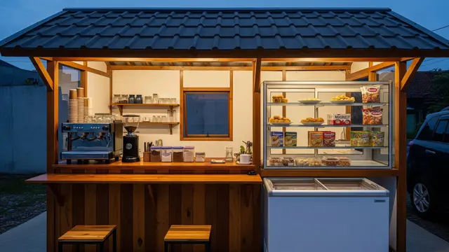 Ide Kombinasi Warung Kopi Kecil dan Counter Frozen Food Depan Rumah. Gemini