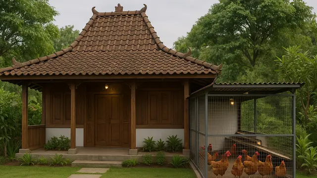 Ilustrasi Rumah Tradisional dengan Kandang Semi-Terbuka/via Chat GPT