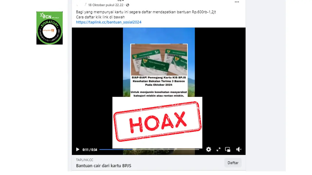 Tangkapan layar hoaks seputar kartu BPJS Kesehatan