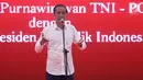 Capres No urut 01 Joko Widodo memberi sambutan pada deklarasi 1000 Purnawirawan TNI-Polri dukung Jokowi-Ma'ruf Amin di Kemayoran, Jakarta, Minggu (10/2). Purnawirawan TNI-Polri memberikan kepercayaan Jokowi-Ma'ruf Amin. (Liputan6.com/Angga Yuniar)