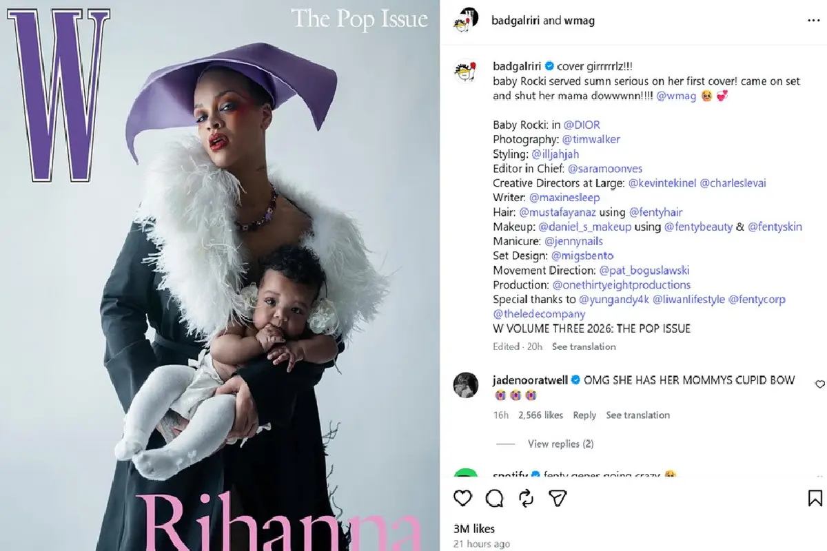 Gaya Bayi Rihanna dan A$4P Rocky Berpose di Sampul Majalah Fesyen, Pakai Popok Haute Couture
