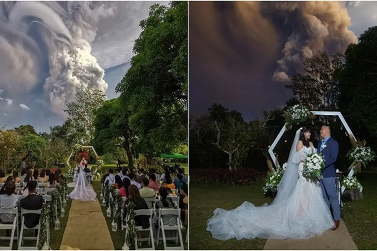 Lanjutkan Penikahan saat Erupsi Gunung Taal Filipina, 5 Potretnya Mengejutkan
