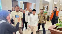 Ridwan Kamil-Suswono bakal dideklarasikan sebagai bakal calon gubernur dan wakil gubernur di Pilkada Jakarta 2024. Keduanya pun tampak menunjukkan raut wajah semringah. (Liputan6.com/Nanda Perdana Putra)