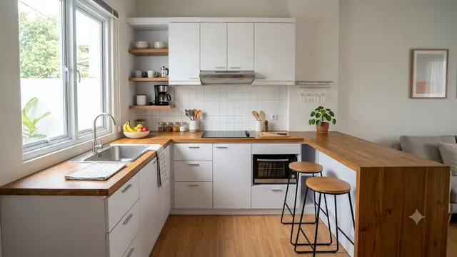 Kitchen Set Letter L dengan Mini Bar Menyatu