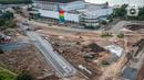 Foto udara progres pembangunan Jakarta International E-Prix Circuit (JIEC) di kawasan Taman Impian Jaya Ancol, Jakarta, Kamis (24/2/2022). Menurut PT Jakarta Propertindo pembangunan JIEC yang ditargetkan selesai dalam waktu tiga bulan itu kini telah mencapai 28 persen. (Liputan6.com/Herman Zakharia)