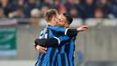 Gelandang Inter Milan, Christian Eriksen, merayak gol yang dicetaknya ke gawang Ludogorets dalam leg pertama 32 besar Liga Europa di Huvepharma Arena, Kamis (20/2/2020). Inter Milan sukses membawa pulang kemenangan usai mengalahkan tuan rumah Ludogorets 2-0. (AP/Vadim Ghirda)