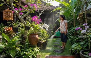 Aktivitas berkebun yang bisa boros air. [Foto: Gemini]