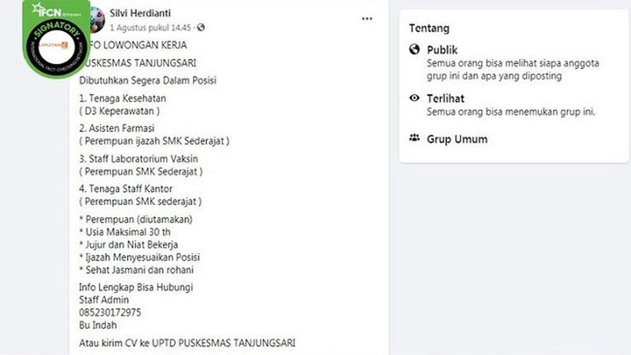 Gambar Tangkapan Layar Informasi Hoaks Lowongan Kerja