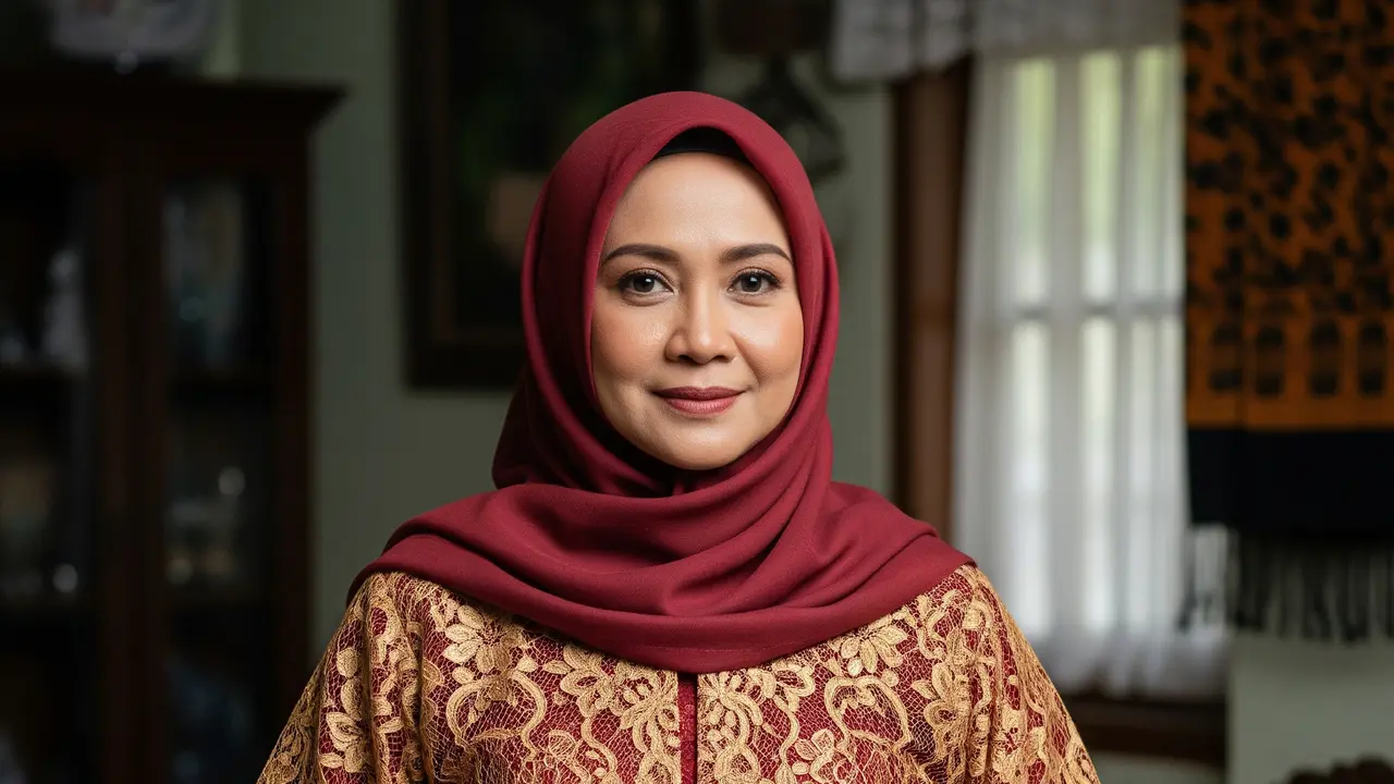 Gamis Batik Brokat Syar’i untuk Ibu 50 Tahun (Gemini AI)
