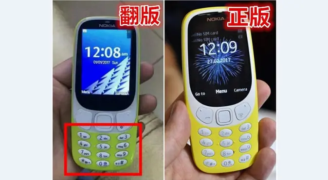 Perbandingan Nokia 3310 asli dan palsu (sumber: phonearena.com)