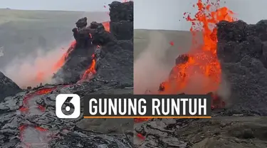 Terekam kamera netizen detik-detik gunung berapi runtuh di Islandia.