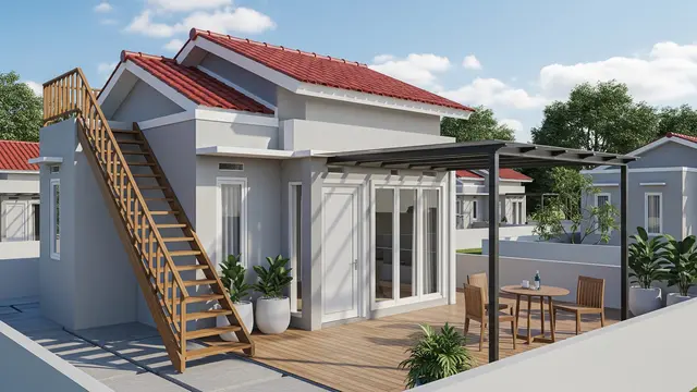 Ide Rumah Type 45 dengan Rooftop Santai Sederhana/Gemini AI