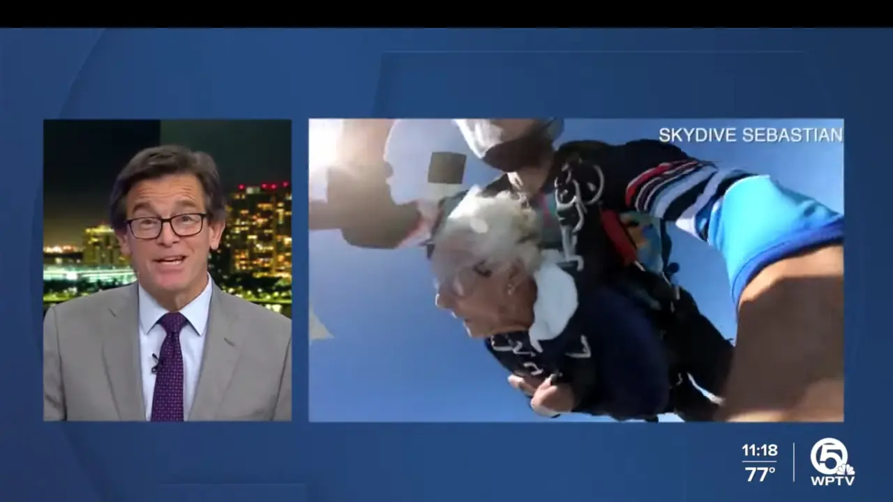Seorang nenek di Florida, AS  melakukan sky diving di usia ke 100 tahun. (Source: Youtube/WPTV News).
