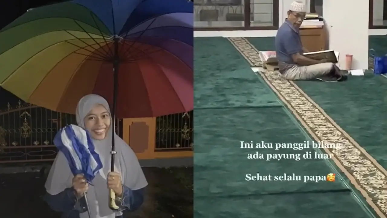 Perhatian seorang anak kepada ayahnya yang tengah beribadah di masjid.