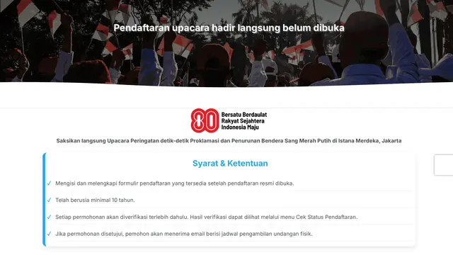 website pendaftaran upacara peringatan kemerdekaan ke-80 Indonesia