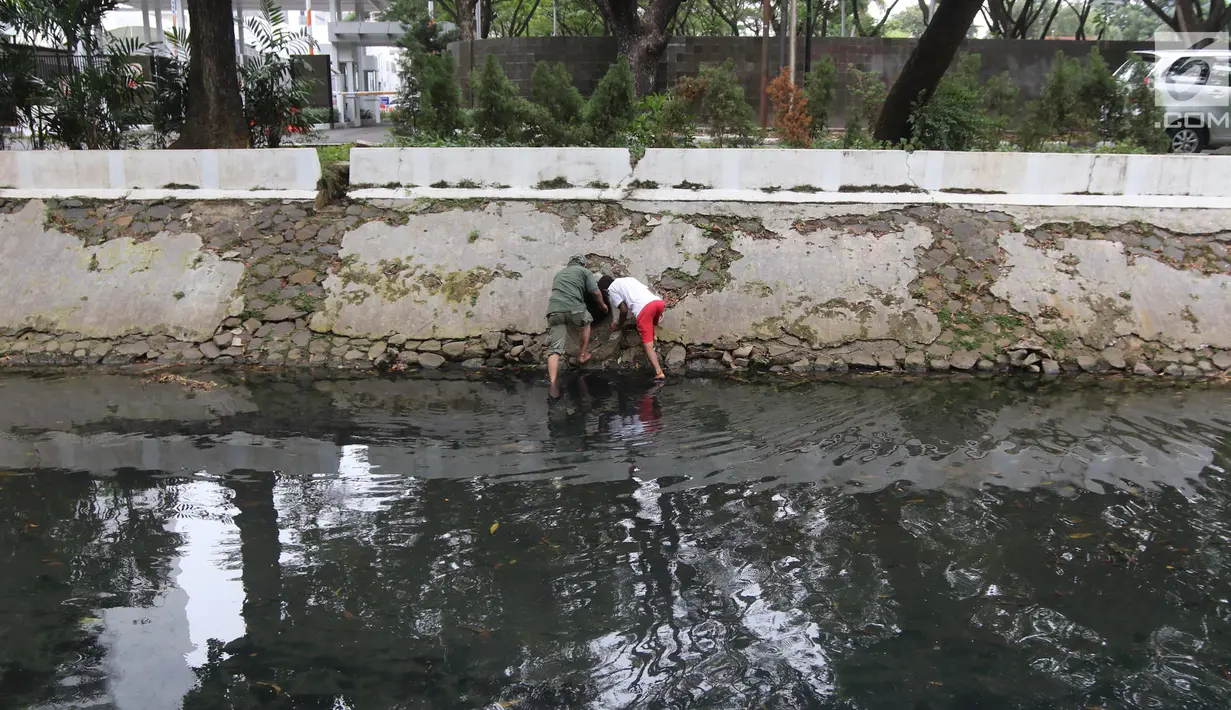 Petugas Animal Rescue berusaha menyelamatkan seekor anjing yang terjebak di gorong-gorong kali Gresik, Menteng, Jakarta Pusat, Rabu (23/5). Anjing ini terjebak selama 3 hari dan dibawa ke tempat penampungan. (Liputan6.com/Arya Manggala)