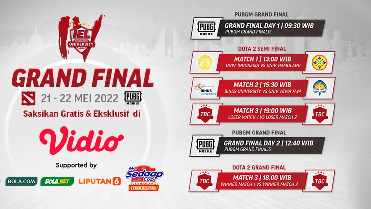 Jadwal dan Live Streaming IEL University Season 4 PUBGM dan DOTA2  di Vidio