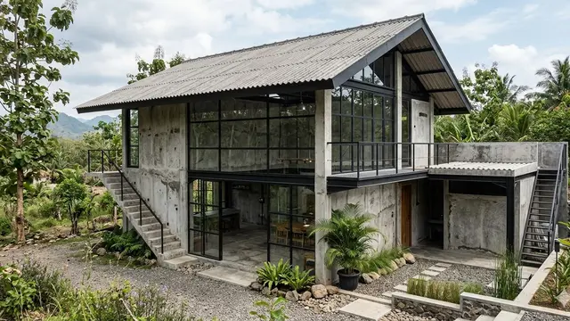 Model Rumah Minimalis Atap Asbes dengan Jendela Besar (Foto: Gemini AI)