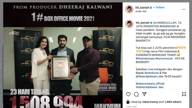 Unggahan Titi Kamal. (Foto: Dok. Instagram @titi_kamall)