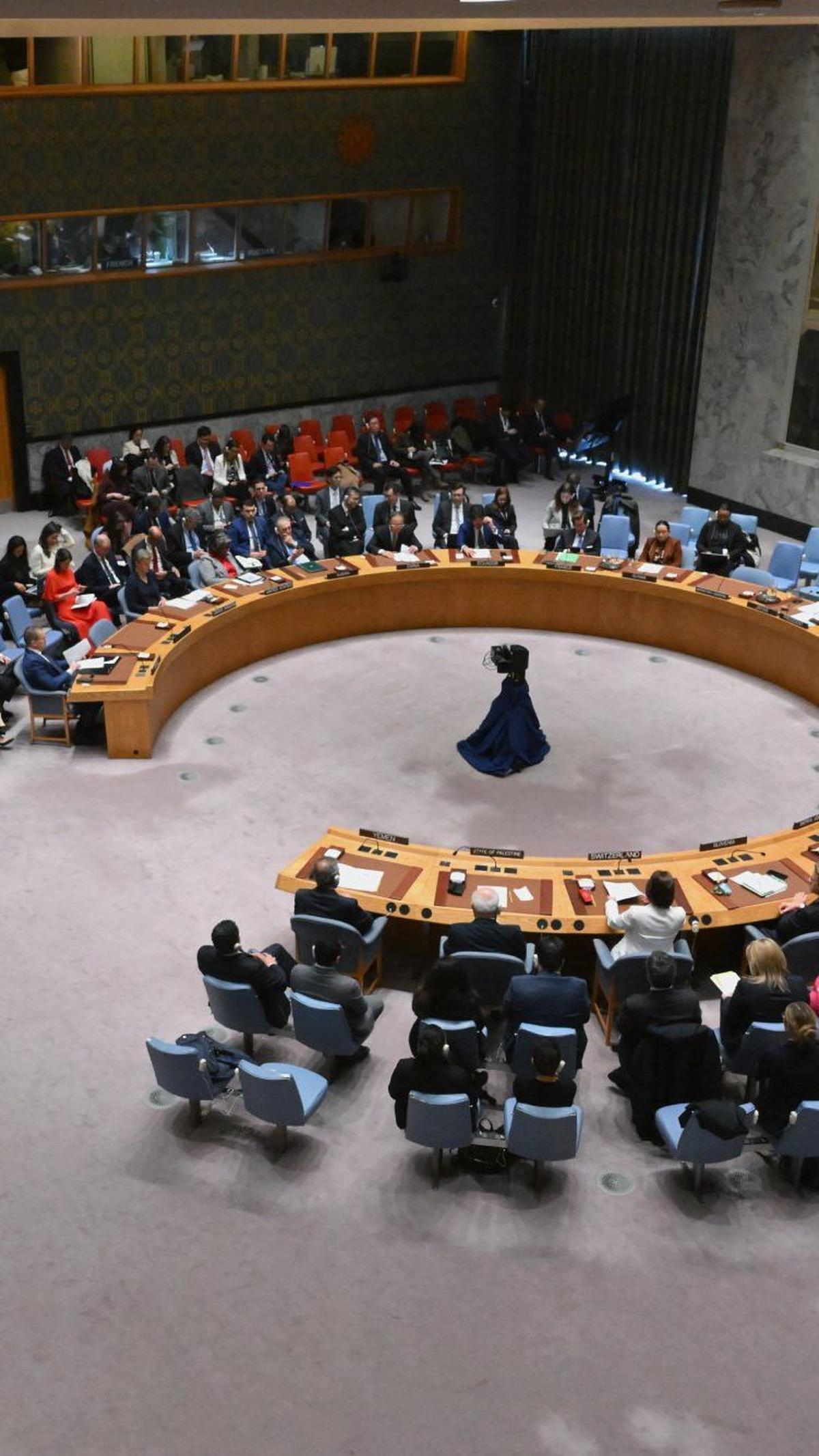 Ini menjadi pertama kalinya Dewan Keamanan PBB menuntut gencatan senjata dalam pertempuran Israel dan Hamas di Jalur Gaza yang meletus sejak 7 Oktober 2023.&nbsp;Angela Weiss/AFP