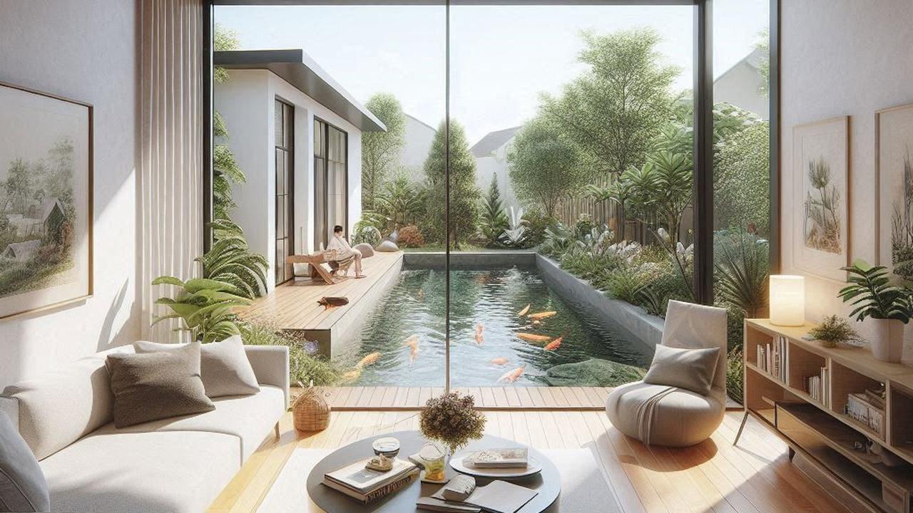 Ilustrasi Rumah dengan Kolam
