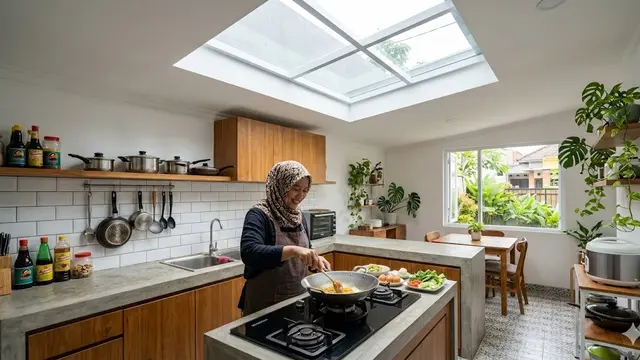 Dapur Atap Kaca Skylight Minimalis (Gemini AI)