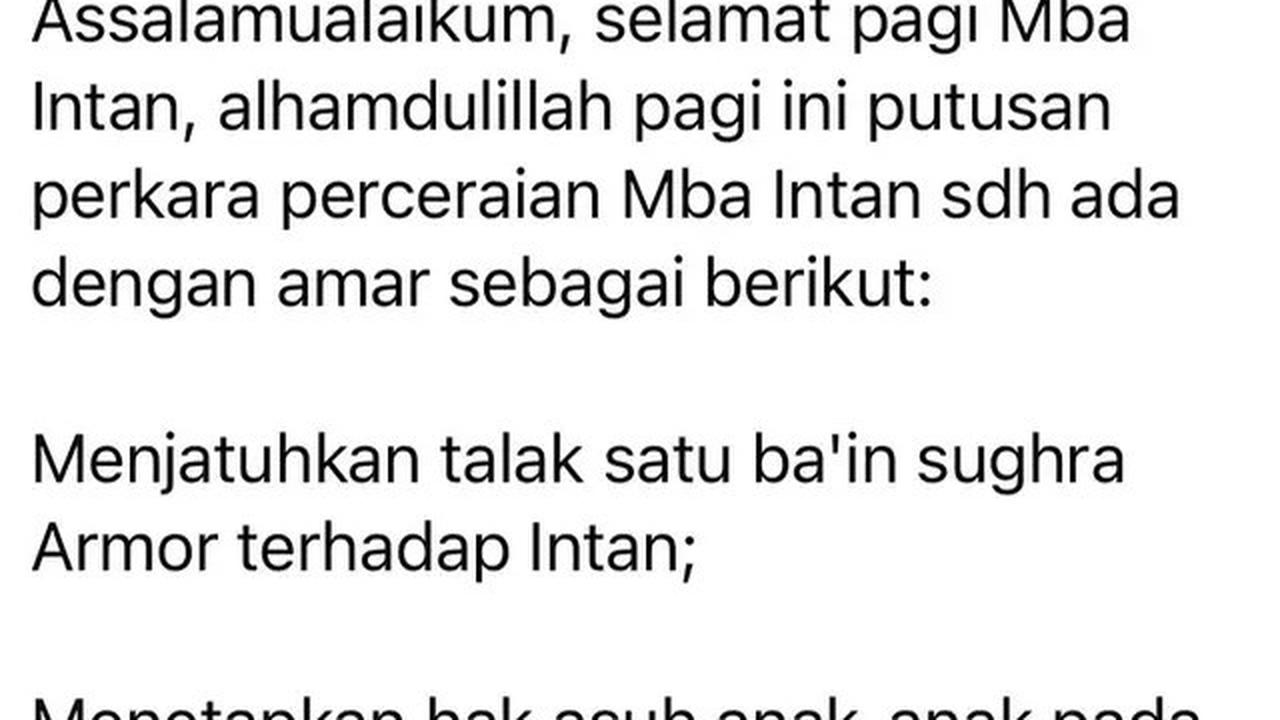Cut Intan Nabila dan Armor Toreador Resmi Cerai, Hak Asuh Anak Diberikan ke Ibu Kandung