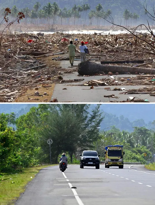 Gempa dan tsunami yang menghantam wilayah Aceh pada 26 Desember 2024 menjadi salah satu bencana alam paling mematikan di abad ke-21. (Foto oleh: CHOO Youn-Kong and Chaideer MAHYUDDIN/AFP)