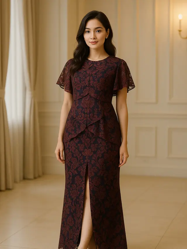 Dress Batik Layer Belah Tengah untuk Acara Formal