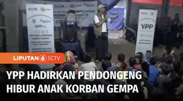 Untuk menghibur ratusan anak-anak terdampak gempa, YPP SCTV-Indosiar menghadirkan pendongeng nasional di tenda pengungsian, di dua kecamatan, Kabupaten Cianjur, Jawa Barat. YPP juga membawa mobil literasi media.